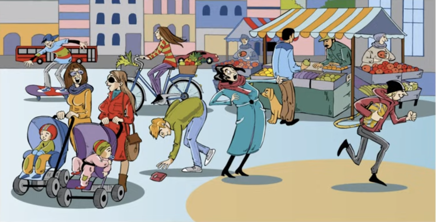 At the market — a thief on the run